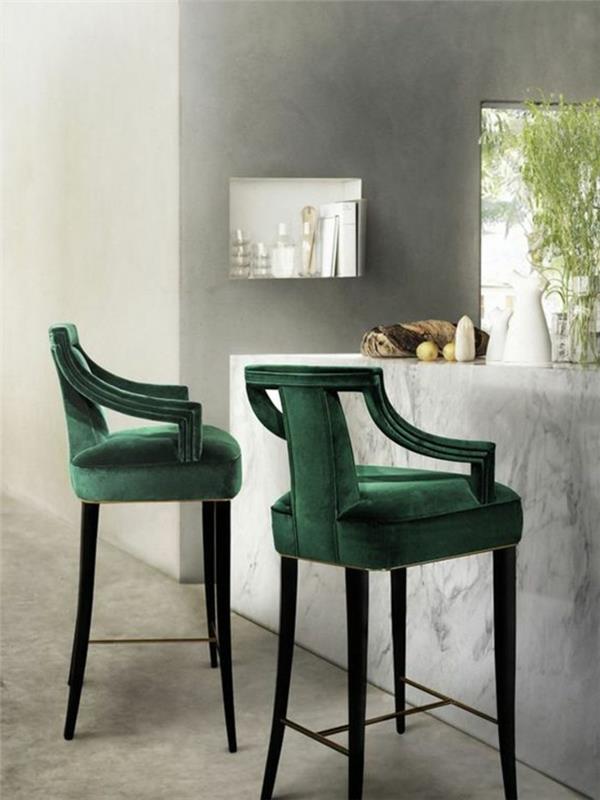 modernus-virtuvė-kėdė-žalia-baro-kėdės