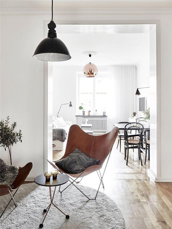 Skandinavski stol-skandinavski dizajn-stol iz usnja in jekla