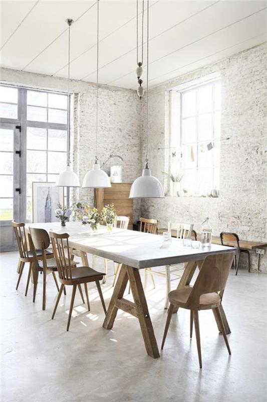 Skandinavski stol-dolga-jedilna miza-skandinavsko-mansardno stanovanje