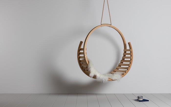 apskrito medinio dizaino kabančios kėdės modelis hygge tipo minimalistinio skandinaviško apdailos