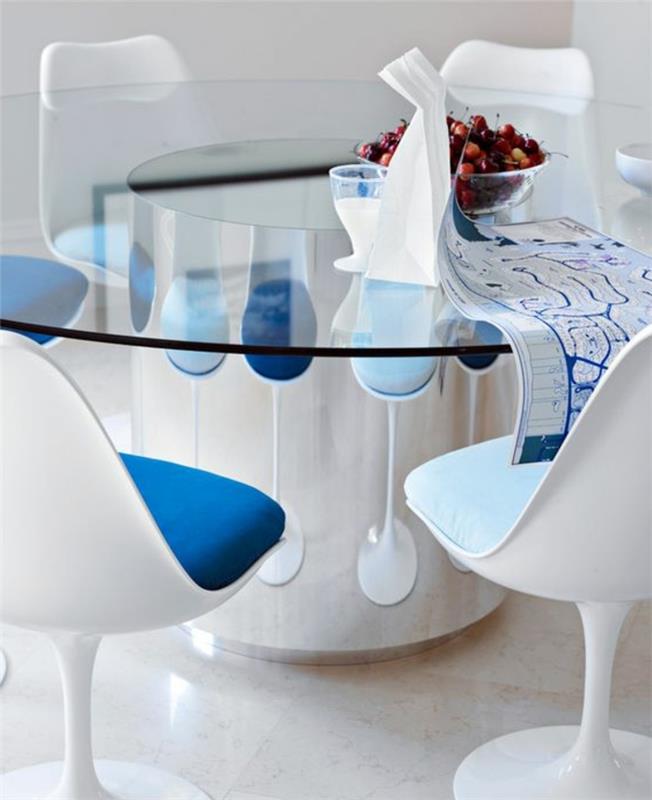 tulipan-stol-steklo-namizni-modri-blazine za stol
