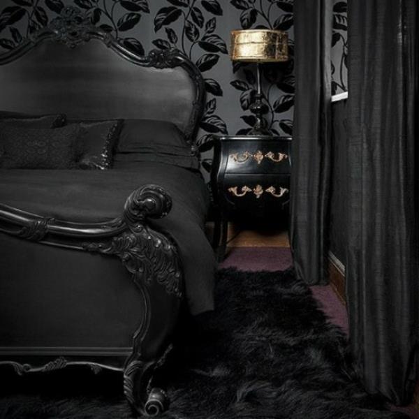yetişkin-yatak odası-gotik-tarzı-çağdaş-siyah-deko-altın