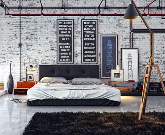 spalnica v modernem industrijskem slogu