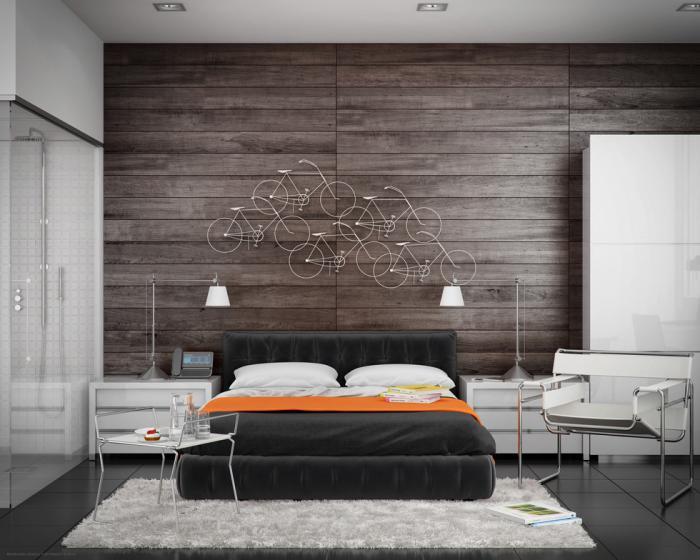 moderna lesena stenska obloga za spalnico