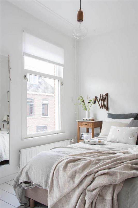 Çağdaş yetişkin yatak odası yatak odası dekorasyonu küçük açık oda optik bir yanılsama için beyazı seçin