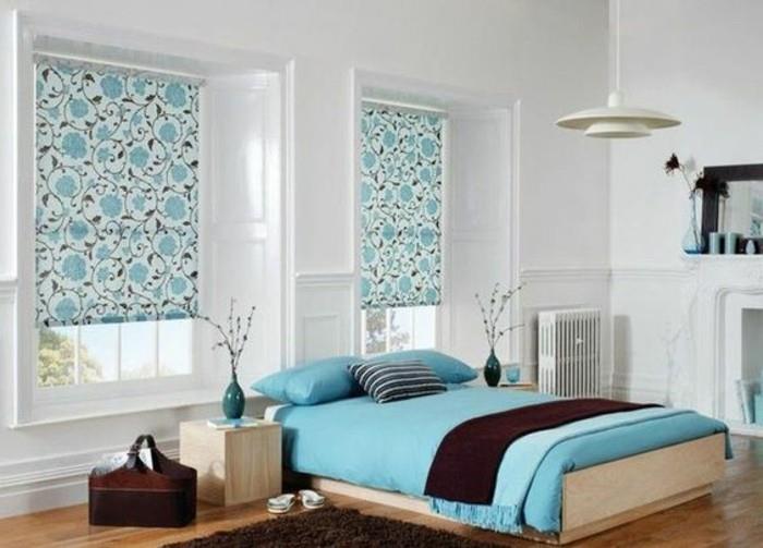 yatak odası-beyaz-mavi-stor perde-karartma-pencere giydirme