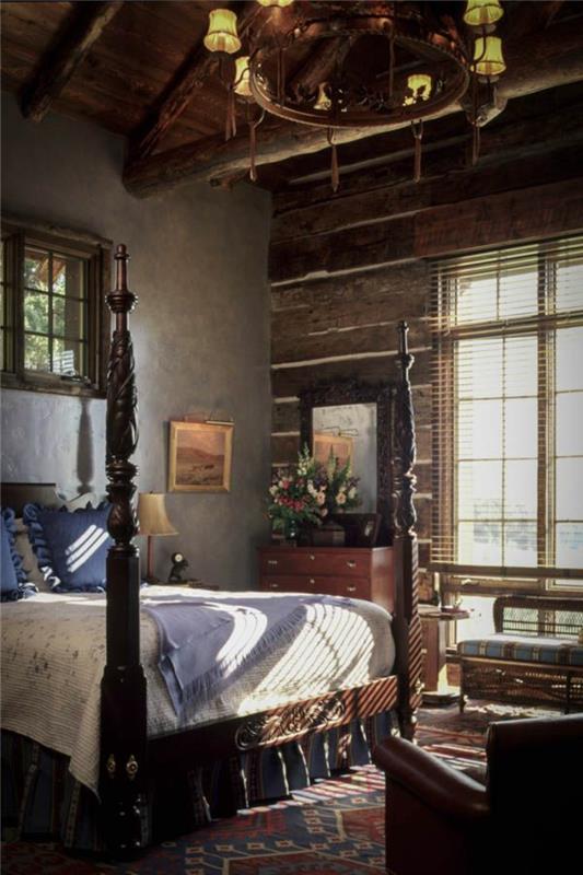 spalnica-iz-masivnega lesa-vintage-lestenec-moderno-pohištvo-v-masivnem-hrastu-postelja-v-lesu