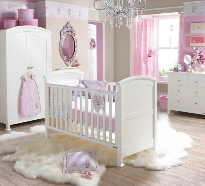 mišrus-kūdikio-kambario-interjero dizainas-rožinis-miegamojo išdėstymas