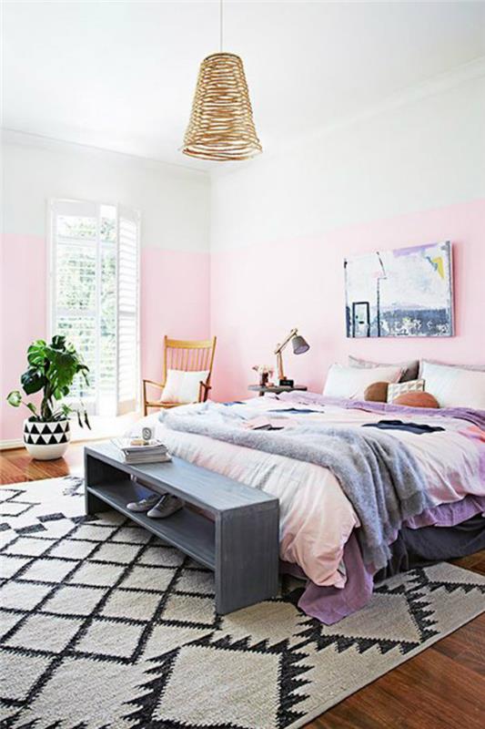 Pembe ve gri güzel dekorda iki renkli beyaz ve pembe duvar gül ağacı rengi eski pembe yatak odası rengi