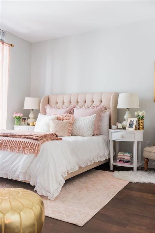 Yetişkinler için yatak odası dekorasyon fikirleri için eksiksiz yatak odası, açık pembe kadınsı yatak odası dekorasyon görüntüsünü kopyalar