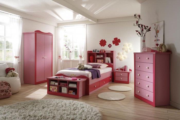 pembe komple kızın yatak odası mobilya seti, depolama yatağı ile