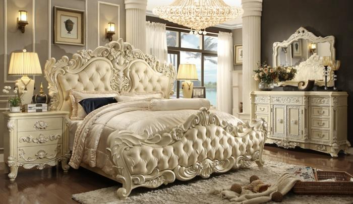romantik yatak odası, süslü komodin, büyük aynalı şifonyer