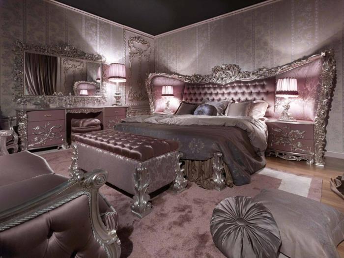 gümüş mobilyalar, leylak rengi, Viktorya dönemi mobilyaları, büyük lüks kanepe, saten yatak tezgahı
