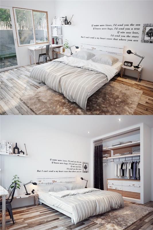 Skandinaviško balto miegamojo dekoravimo dažų spalvos miegamojo sienų spalvoms miegamojo šaltų atspalvių paprastoms dekoravimo idėjoms