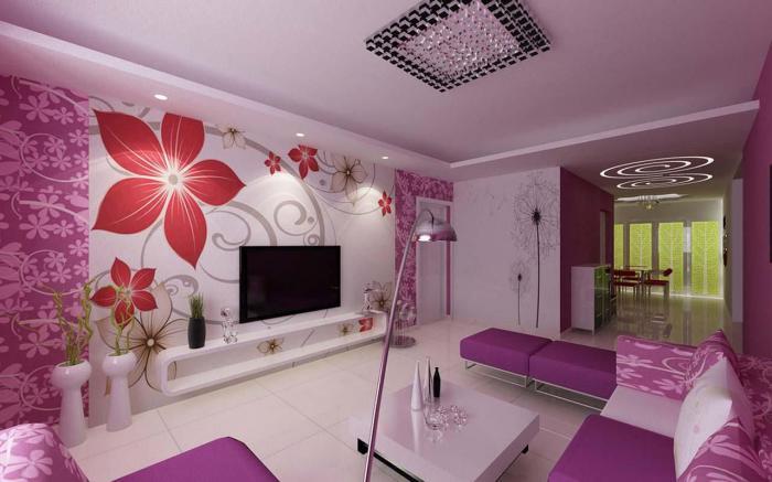 vijolična-spalnica-dnevna soba-srčkana-dekoracija-bela-mizica