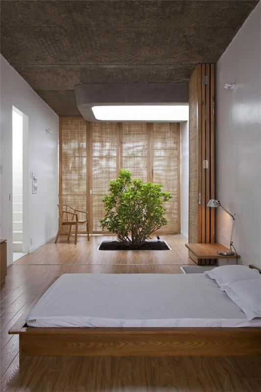 küçük ağaçlı zen yatak odası
