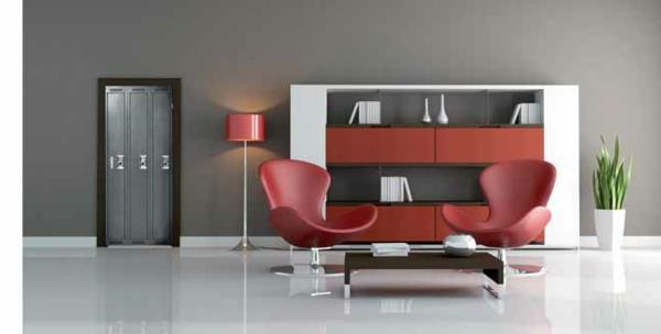 kırmızı ve kahverengi modern oturma odası