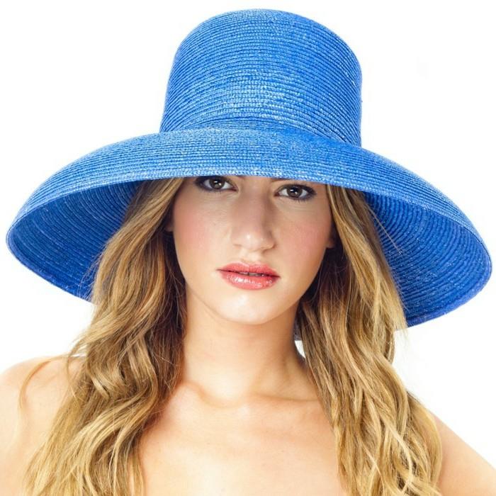 žydros-mėlynos spalvos dydžio moteriška skrybėlė