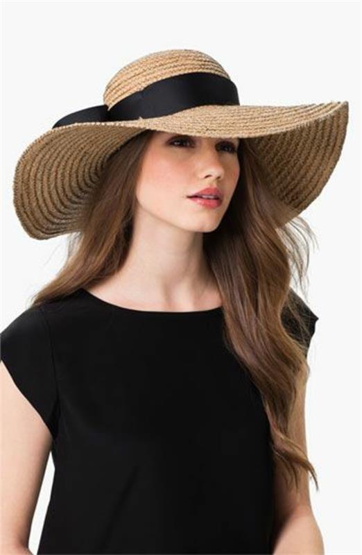hasır-şapka-bej-siyah-elbise-kadın-moda