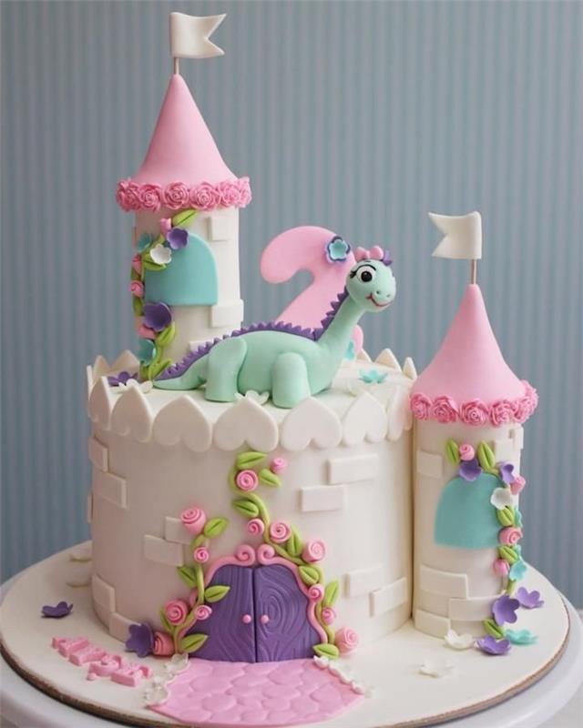 Torta za otroke 2 -letna rojstnodnevna torta organska hitra torta čudovita rožnato -bela fondantna grajska torta