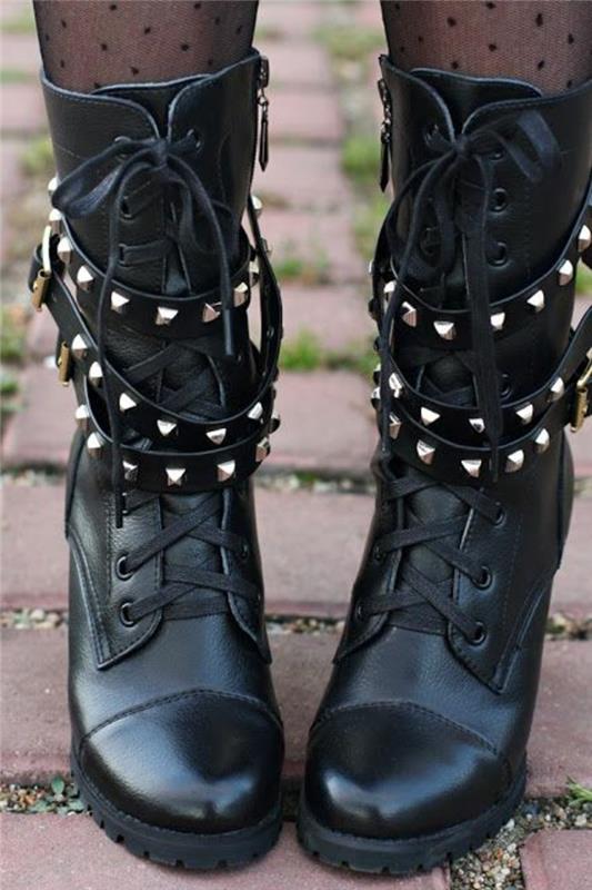 aukščiausio roko stiliaus batai-juodi baikerių batai