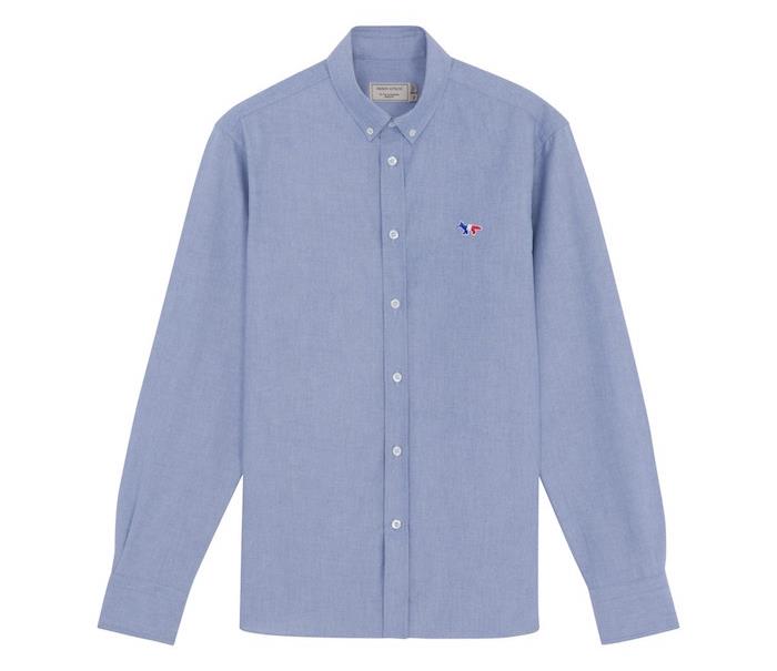 Maison Kitsuné erkek oxford gömlek mavi üç renkli