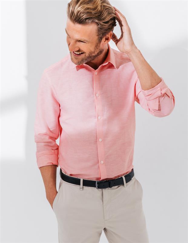 brice store majica z dolgimi rokavi za moške roza lan