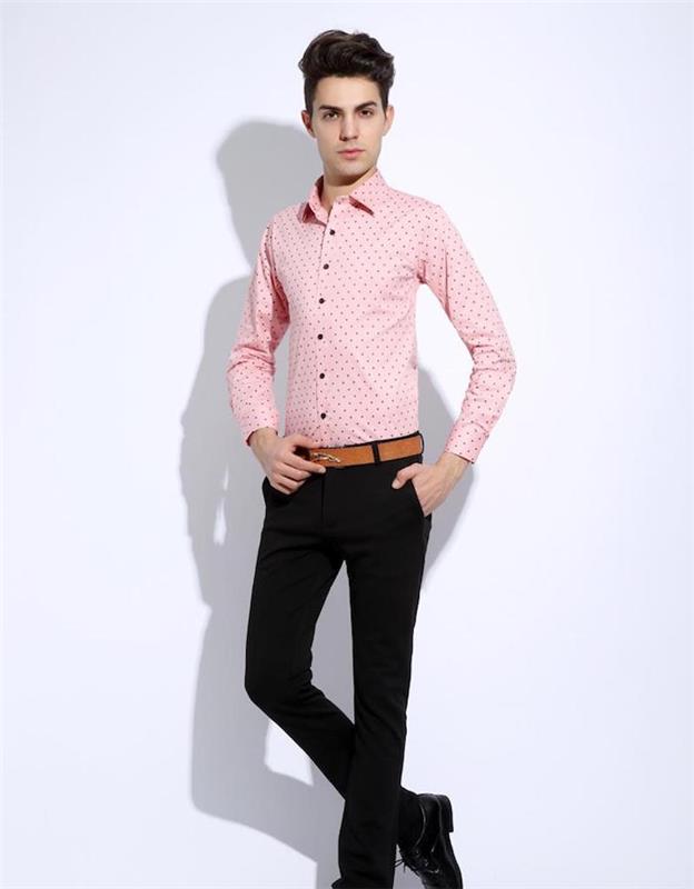moška slim fit srajca v bledo roza barvi s pikami
