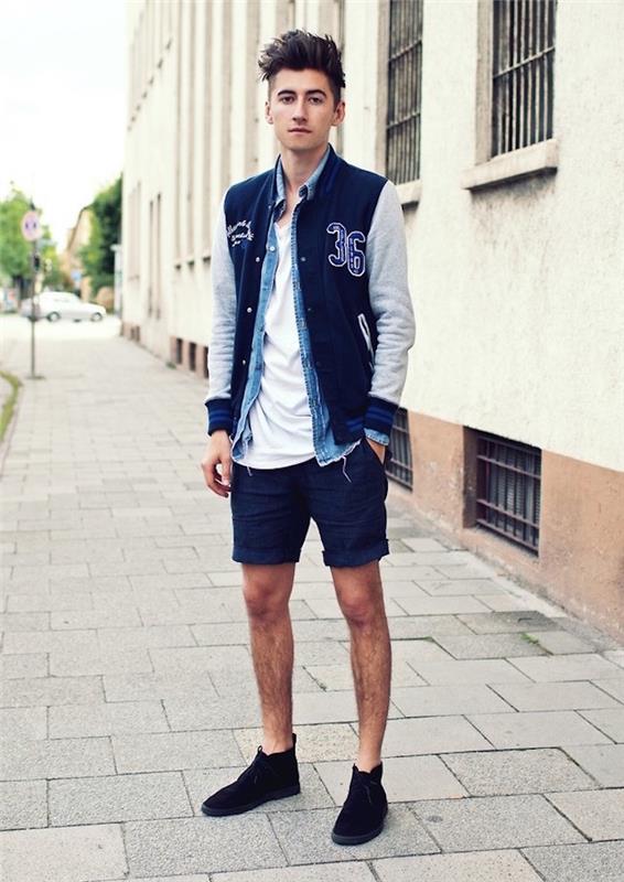 moška teksas majica s kratkimi čevlji chukka škornji chessea baseball jakna