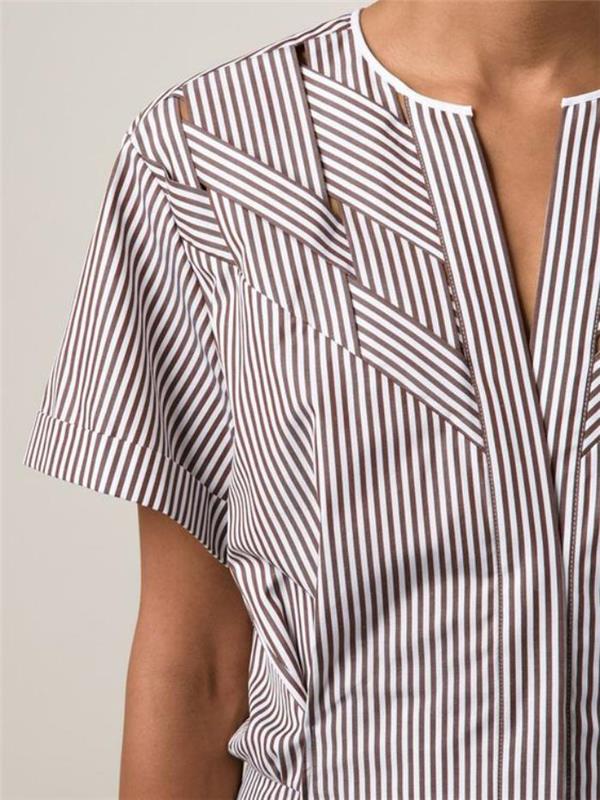 dryžuoti marškiniai-moteris-originalaus dizaino-trumpos rankovės