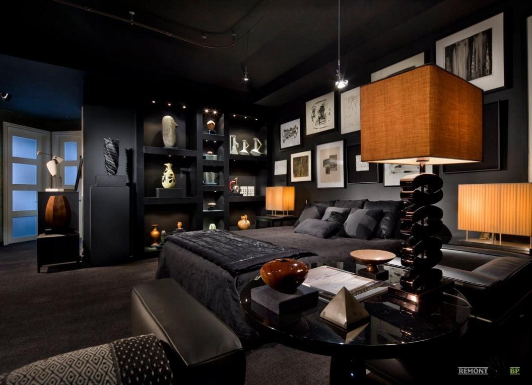 Dormitorio negro de estilo ecléctico