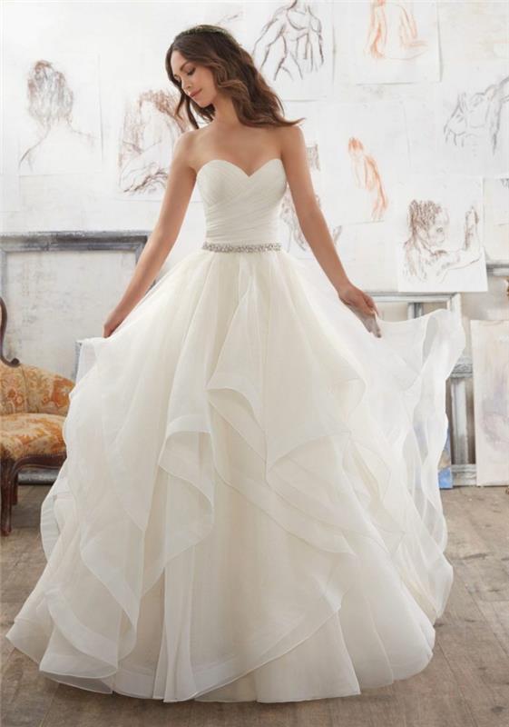 Lepa moderna poročna obleka izvirna pisana poročna obleka ali z belimi detajli sova silhueta moderna različica klasične poročne obleke brez naramnic cvetlično krilo