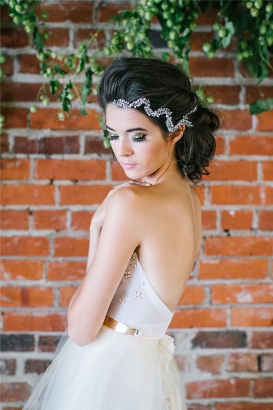 Poročna obleka brez naramnic s krono las poročna obleka za poročni nakit 2018