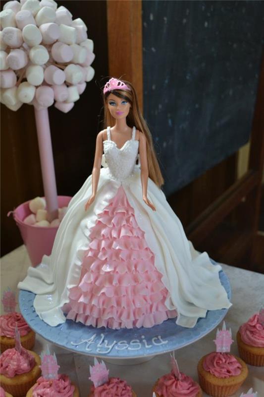 Princesės gimtadienio torto mergaitės princesės Barbės suknelės pyragas