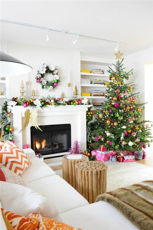 sova-ideja-deco-božično drevo-okrašeno-lepo-roza-in-zlato