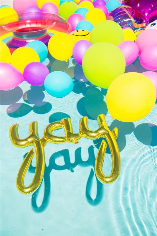 Rojstnodnevna dekoracija 18 let, da bi 18 let dopolnili svoj rojstni dan, baloni v obliki yay za praznovanje ob bazenu