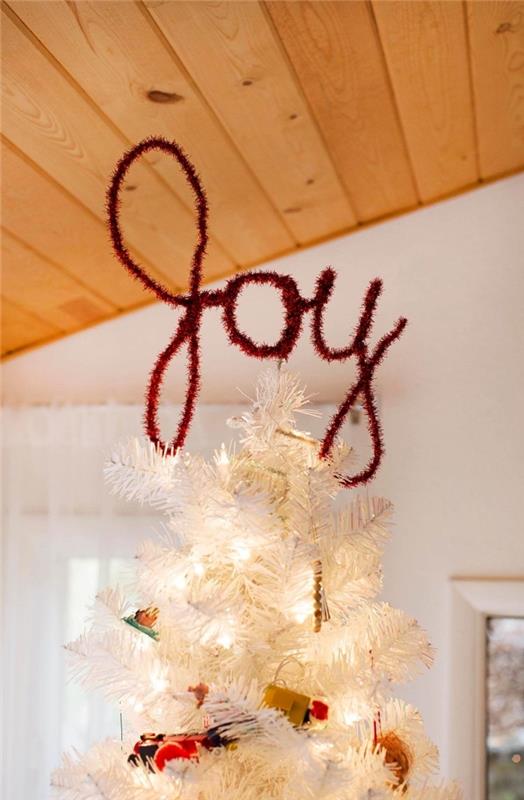 Telden orijinal Noel ağacı dekorasyonu, yapay beyaz ağacın tepesine koymak için telden deco kelime