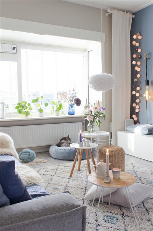 ideja za zapiranje notranjosti skandinavsko stanovanje v slogu hygge ideja za čakanje deko salon za kosmato preprogo svetlo venec