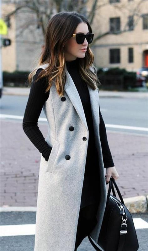 dress-code-black-outfit-with-a-ilgos rankovės-pilkas-paltas