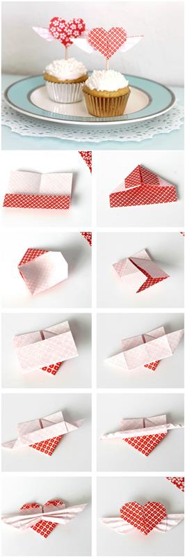 sevgililer günü için kolay bir kendin yap origami, origami kalp şeklinde kek toppers nasıl yapılır