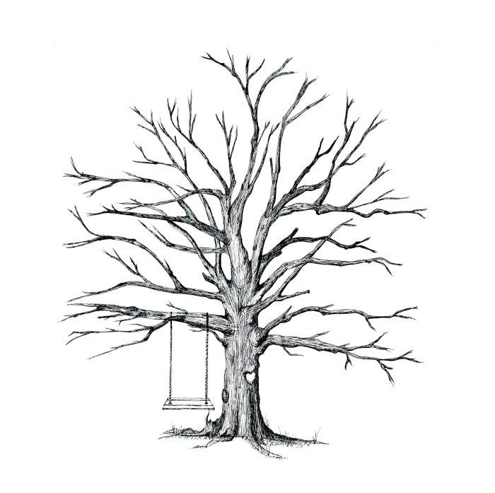 gugalnica nameščena na vejah deviškega drevesa z oblikovanjem odtisov gostov poroke