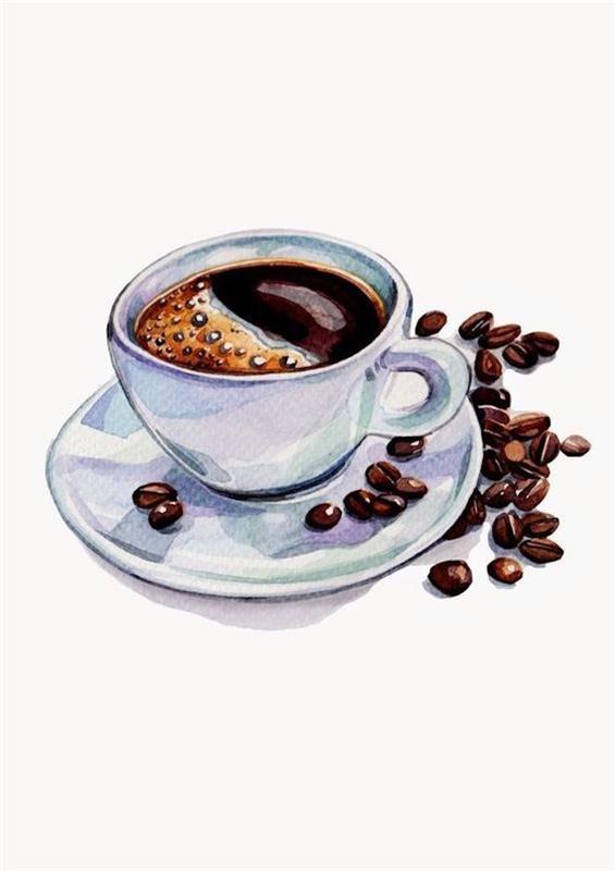 risba sledilnika, skodelica kave, kavna zrna, belo ozadje