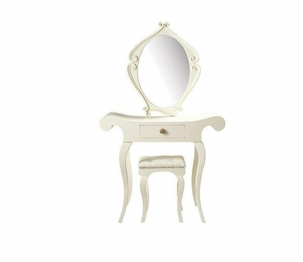 Baročno-romantična toaletna miza-zaobljene oblike in zvitki-lakirana-slonovina-zlato-učinek-fantazija-plavuti-de-siecle-spremenjena