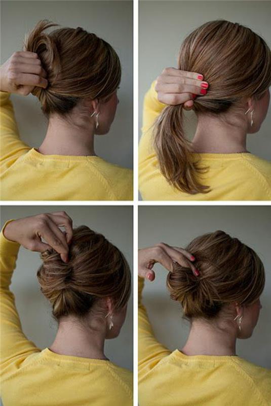 lengva bandelės šukuosena, paprasta bandelė, kurią galima padaryti atskirai dviem rankomis ir replėmis