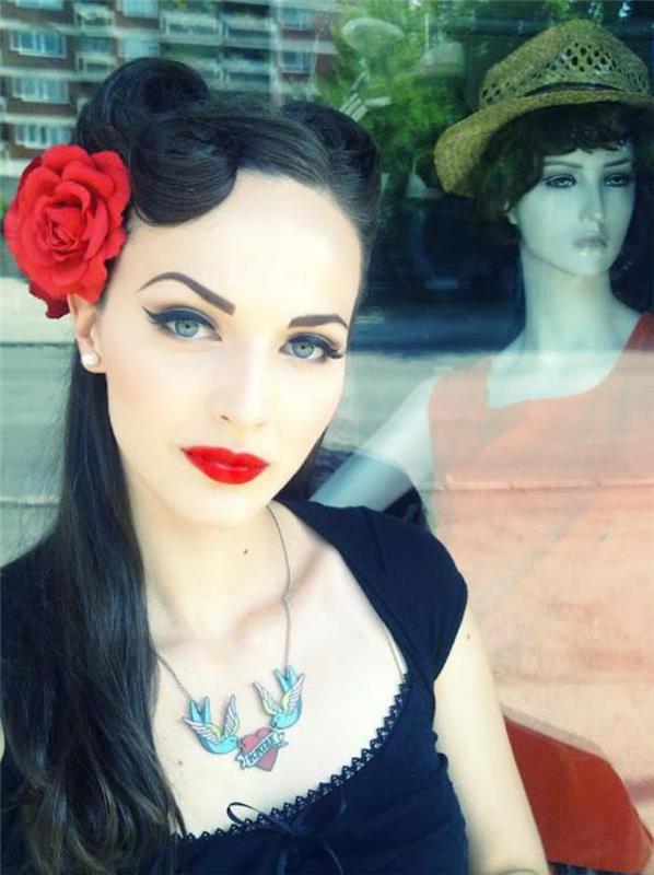 pin-up-saç modeli-pin-up-saç modeli-ve-kırmızı-ruj