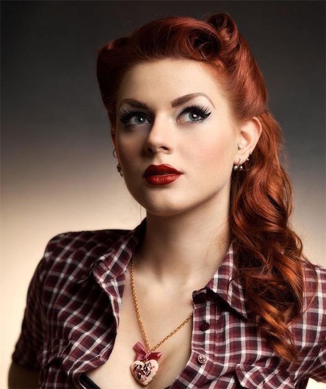 kaya saç kesimi 50'lerin saç modelleri kırmızı kadın zafer ruloları