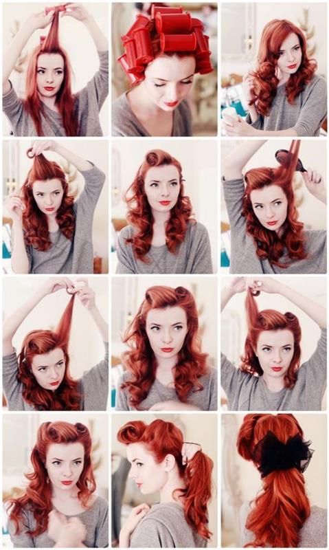 pin-up-saç modeli-on-uzun-kızıl-saç
