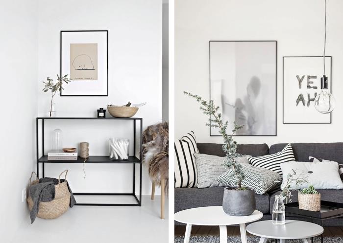 Skandinaviško stiliaus svetainės dekoras neutraliais tonais ir natūraliais akcentais, būtini higienos stiliaus svetainės elementai