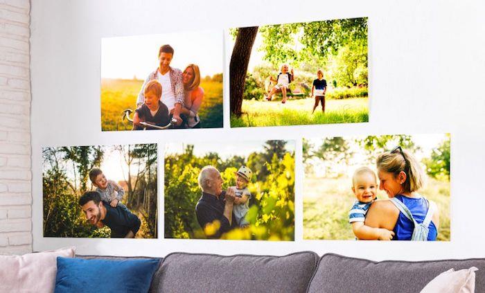 šeimos nuotraukų koliažas ant baltos sienos suasmeninta sienų apdaila