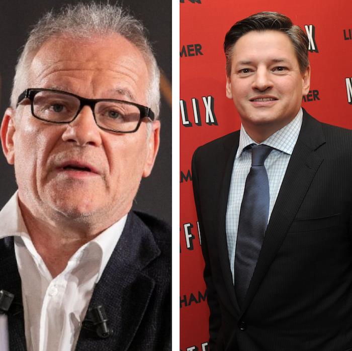 Foto kolaž umetniškega direktorja filmskega festivala v Cannesu Thierryja Frémauxa in šefa Netlixa Teda Sarandosa